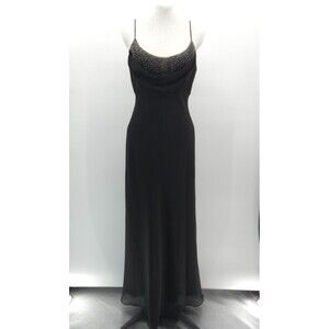 Vintage Cache beaded chiffon maxi dress Size 11/12 black Y2K whimsigoth fairy 90